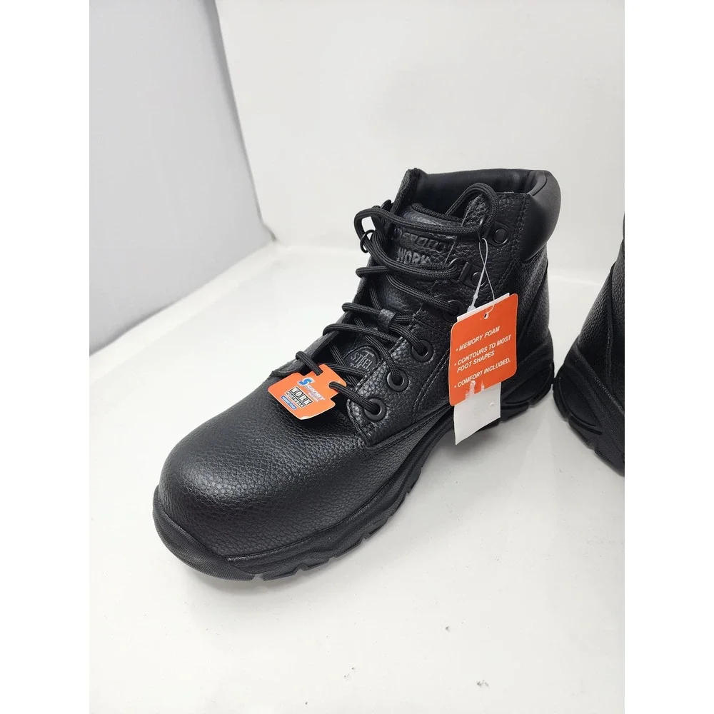S Sport Mens Elton Steel Toe Work Boots Black Leather Casual Size 9